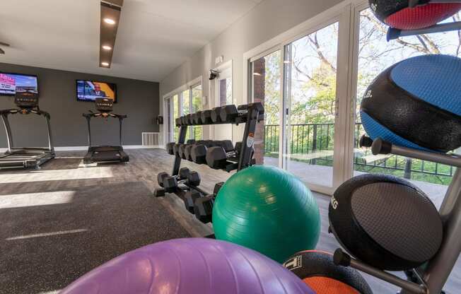 This is a photo of the fitness center at College Woods Apartments in the North College Hill neighborhood of Cincinnati, OH.