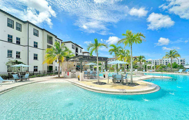 Saltwater pool with lounge and grilling station
