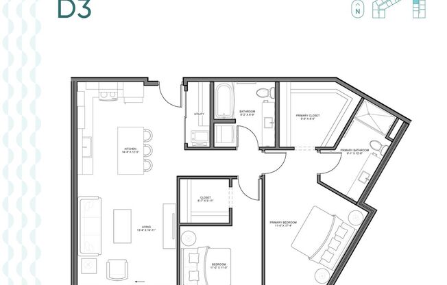 2 beds, 2 baths, 1,189 sqft, $1,995, Unit 208N