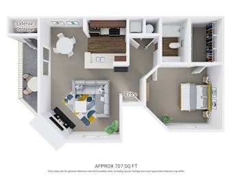 1 bed, 1 bath, 707 sqft, $965