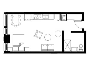 Studio, 1 bath, 502 sqft, $1,614
