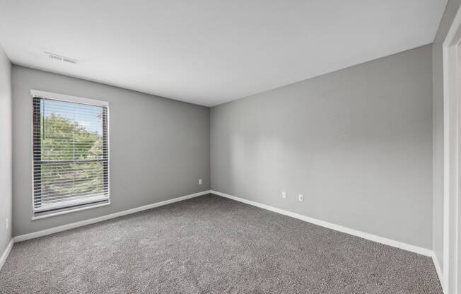 an empty room with carpet and a window