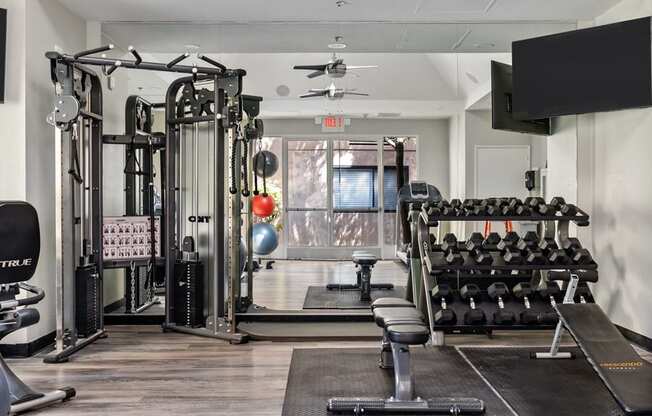 Fitness Center Strength and Conditioning Equipment at Del Norte Place Apartment Homes, California, 94530