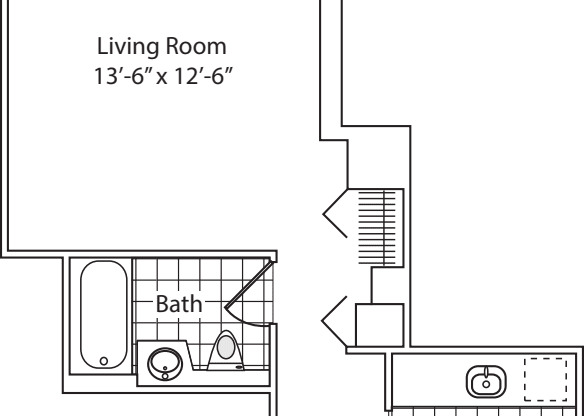 Studio, 1 bath, 403 sqft, $3,412, Unit 611