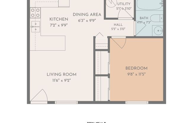 1 bed, 1 bath, 445 sqft, $899, Unit Unit K
