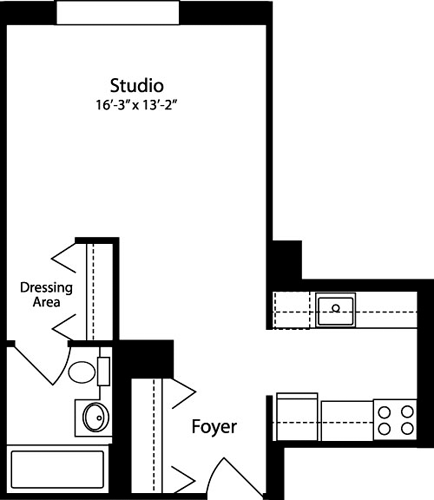 Studio, 1 bath, 415 sqft, $3,248