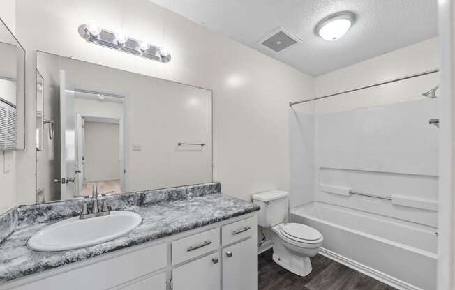 bathroom with quartz countertops and a shower at Rosewood at Colony Square, Rocky Mount