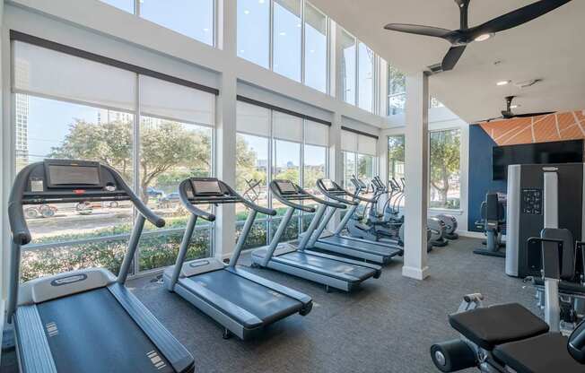 Cardio Equipment in the Fitness Center at Abstract at Design District in Dallas TX, 75207