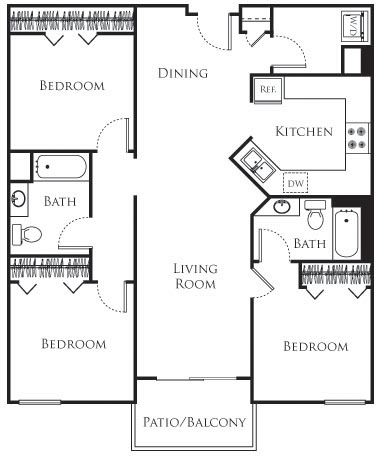 3 beds, 2 baths, 1,311 sqft, $3,535, Unit 631