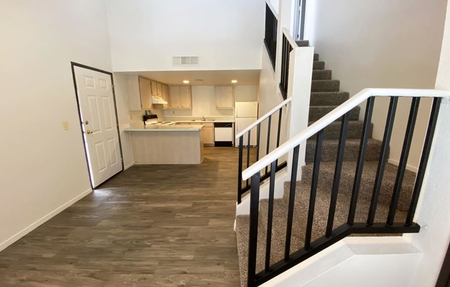 Living Room and Stairs at University West Apartments in Flagstaff AZ April 2021