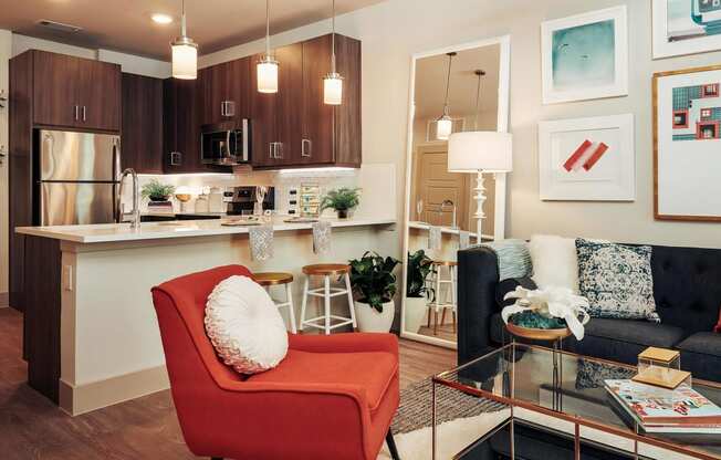 Kitchen with Breakfast Bar Connected to Living Room