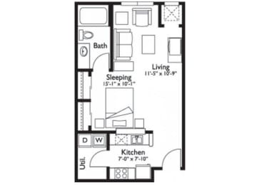 Studio, 1 bath, 530 sqft, $1,345