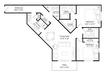 2 beds, 2 baths, 1,308 sqft, $1,824