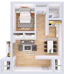 1 bed, 1 bath, 650 sqft, $899