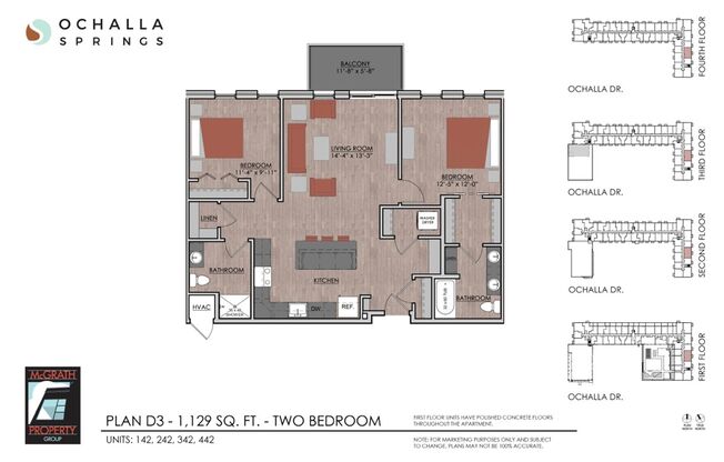 2 beds, 2 baths, 1,129 sqft, $2,295, Unit 142