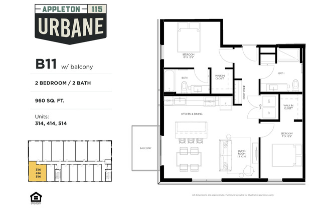 2 beds, 2 baths, 960 sqft, $2,250, Unit 514