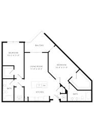 2 beds, 2 baths, 1,096 sqft, $1,624