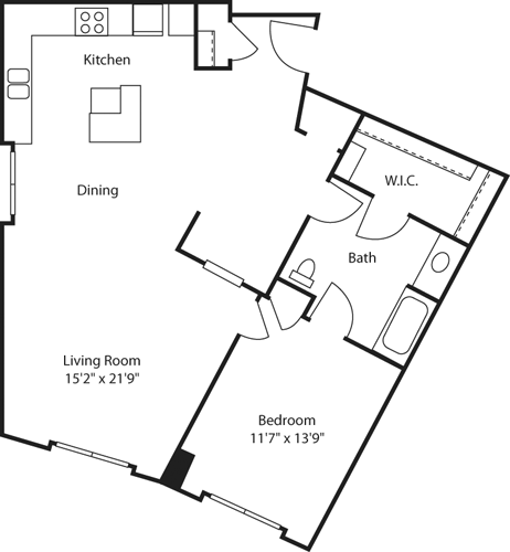 1 bed, 1 bath, 1,040 sqft, $2,597, Unit 113E