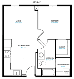 Studio, 1 bath, 530 sqft, $1,784