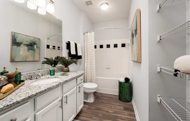 a bathroom with a shower and a toilet and a sink