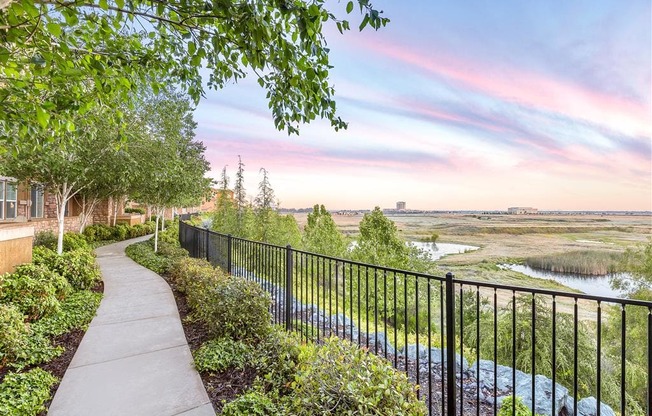 exterior walkway with beautiful sunset view