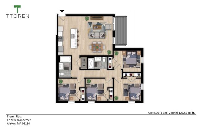 4 beds, 2 baths, 1,222 sqft, $4,800, Unit 506