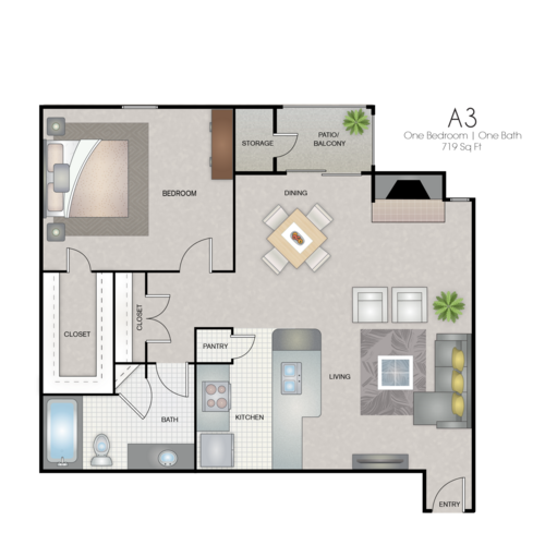 1 bed, 1 bath, 719 sqft, $1,362