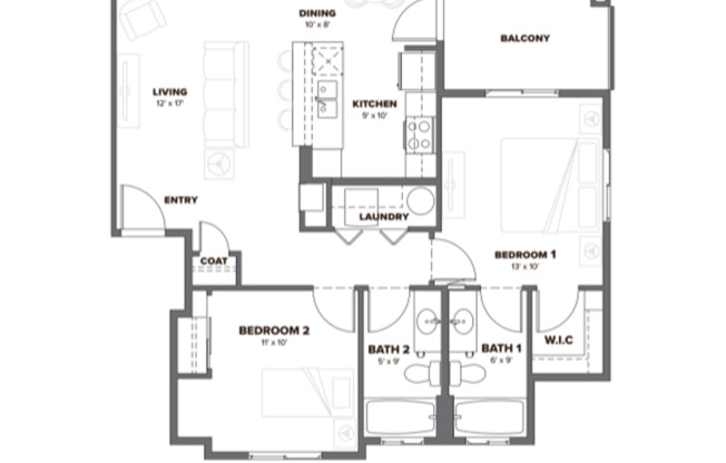 2 beds, 2 baths, $1,572, Unit L202