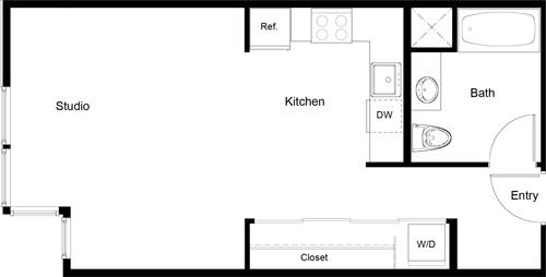 Studio, 1 bath, 526 sqft, $1,700, Unit 216