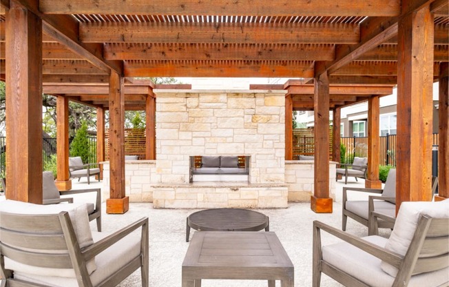 Outdoor Patio and Fireplace at Reveal at Onion Creek