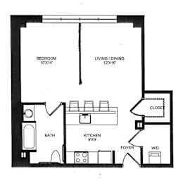 Studio, 1 bath, 642 sqft, $1,824