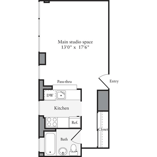 Studio, 1 bath, 418 sqft, $3,404