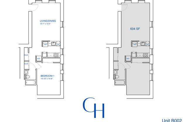 1 bed, 1 bath, 604 sqft, $1,749, Unit B-002
