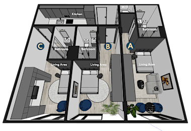 1 bed, 1 bath, 206 sqft, $900