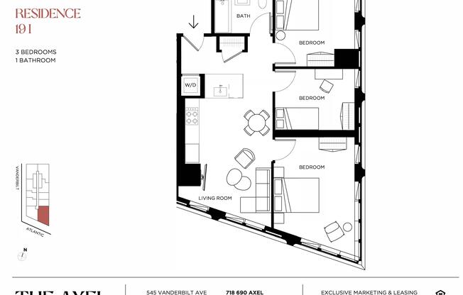 3 beds, 1 bath, 900 sqft, $6,995, Unit 19I