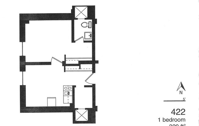 1 bed, 1 bath, 295 sqft, $555, Unit 422