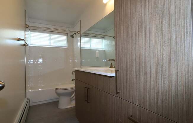 Bathroom of an upgraded unit at Heatherwood House at Port Jefferson, Port Jeff Station
