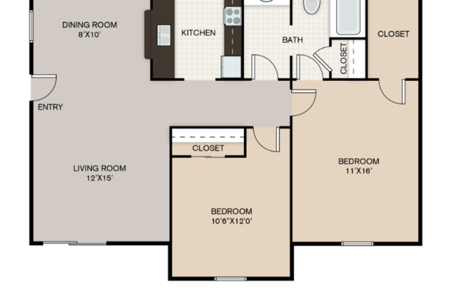 2 beds, 1 bath, 870 sqft, $1,115