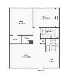 2 beds, 1 bath, 874 sqft, $915