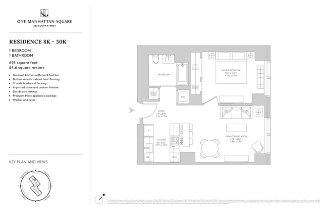 1 bed, 1 bath, 695 sqft, $4,995, Unit 16K