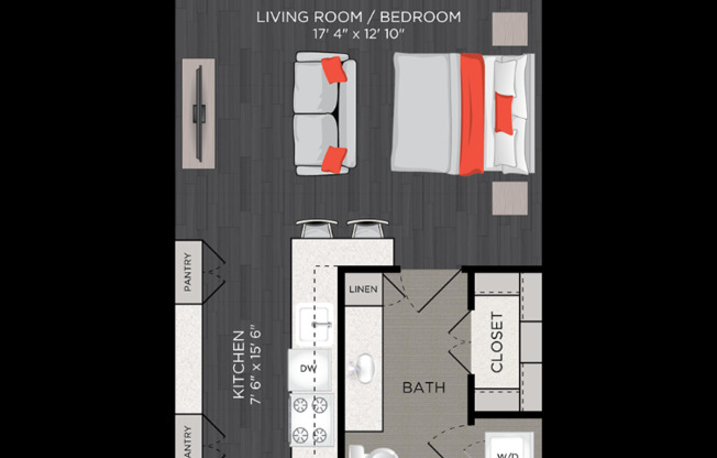 Studio, 1 bath, 504 sqft, $1,148