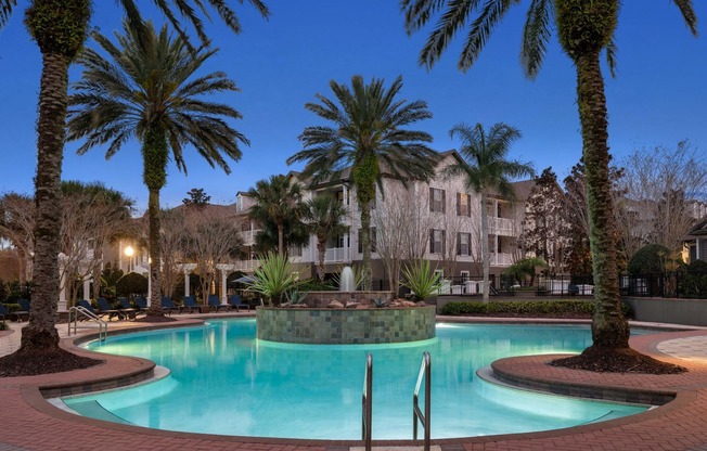Pool Dusk | Village at Baldwin Park | Orlando FL Apartments