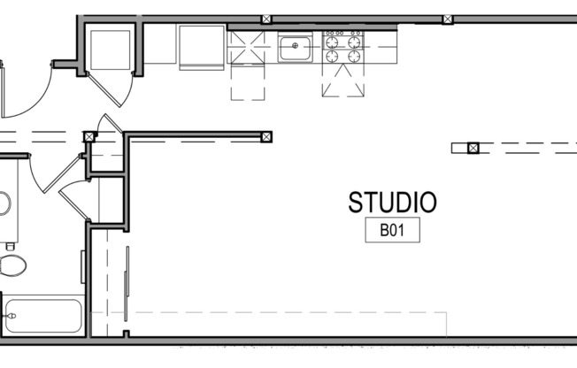 Studio, 1 bath, 707 sqft, $1,845, Unit Hamrick B02