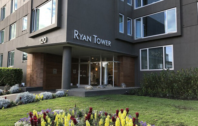 exterior view of building  office l Ryan Tower Apartments in San Mateo CA