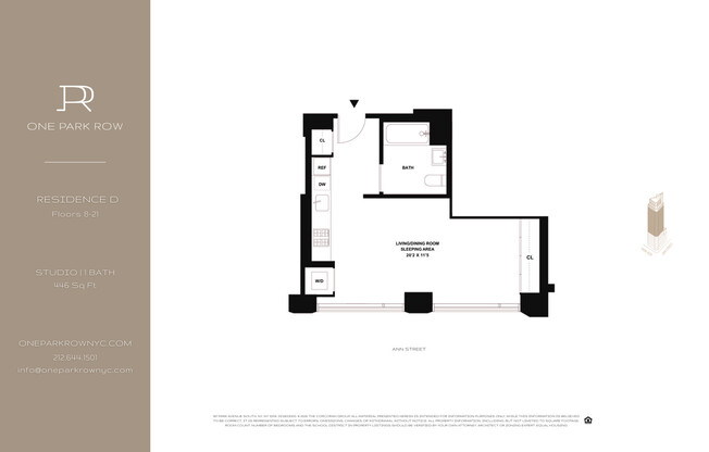 Studio, 1 bath, 446 sqft, $5,500, Unit 20D