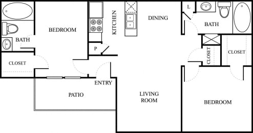 2 beds, 2 baths, 887 sqft, $1,163