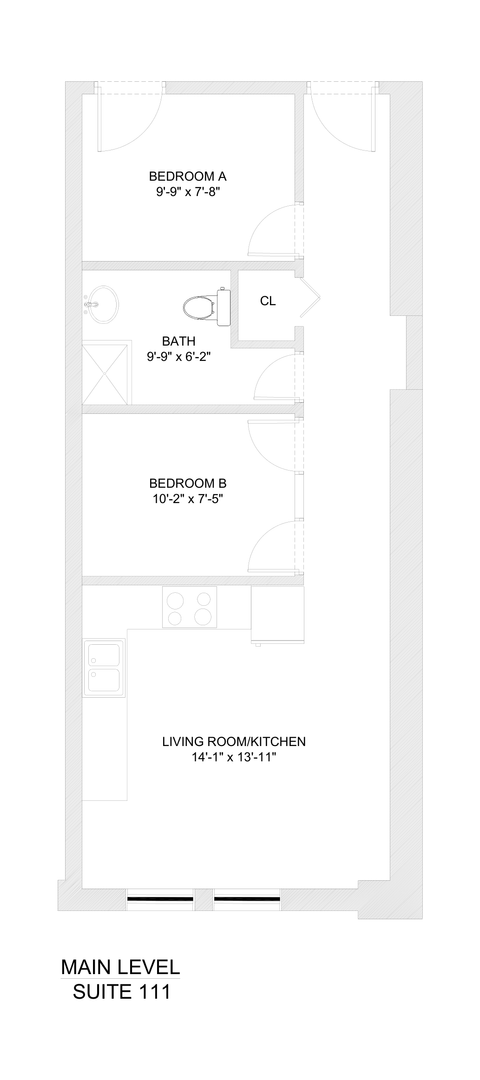 2 beds, 1 bath, 510 sqft, $845, Unit 111 BTB - A