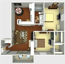 2 beds, 1 bath, 837 sqft, $886