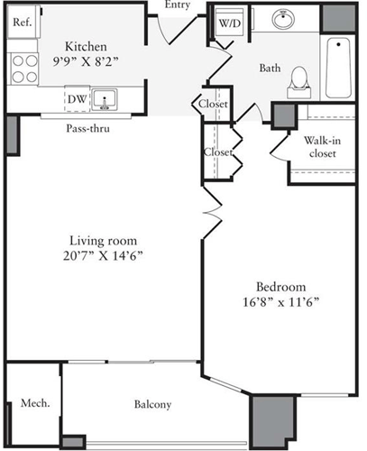 1 bed, 1 bath, 704 sqft, $2,614, Unit 1912