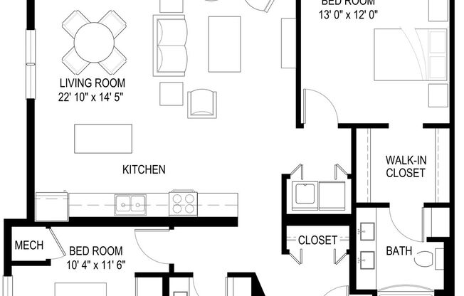 2 beds, 2 baths, 1,161 sqft, $2,170, Unit 457